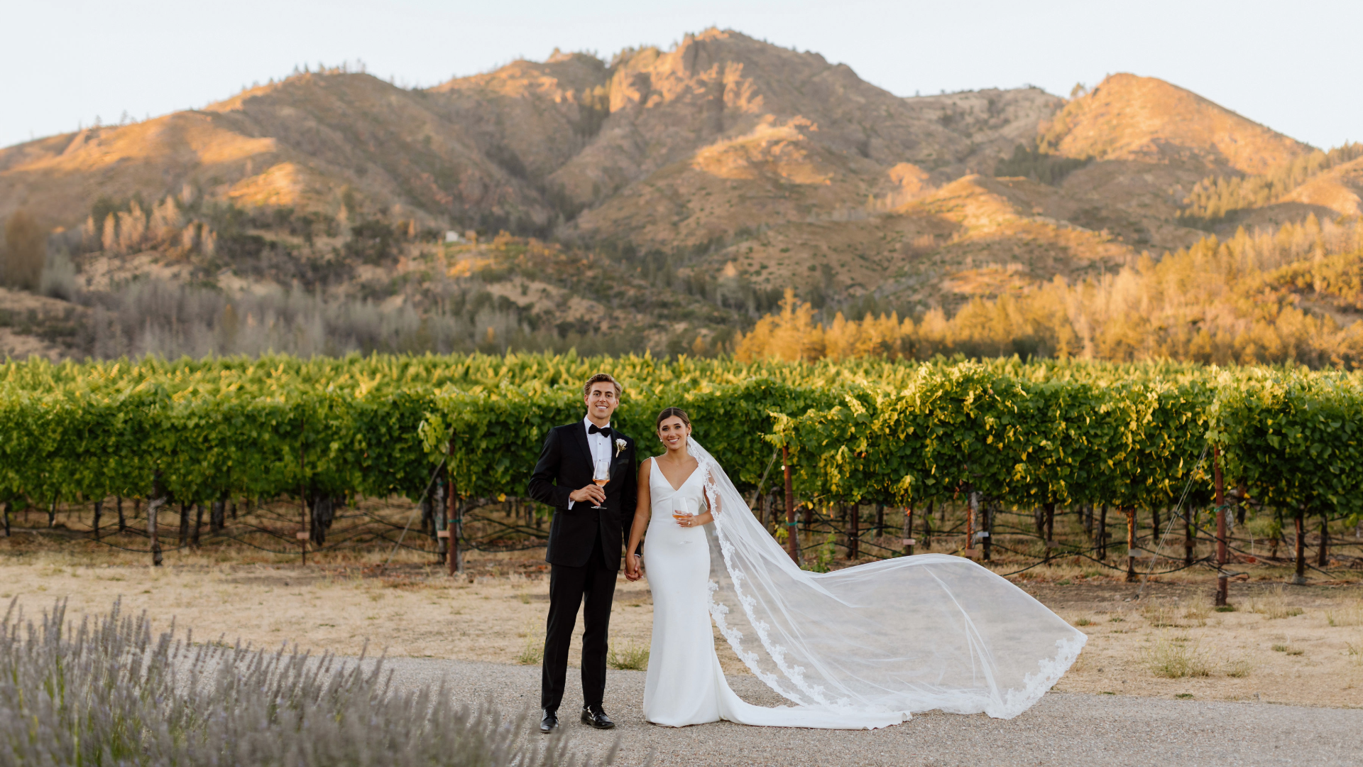 wedding mountain view bride and groom